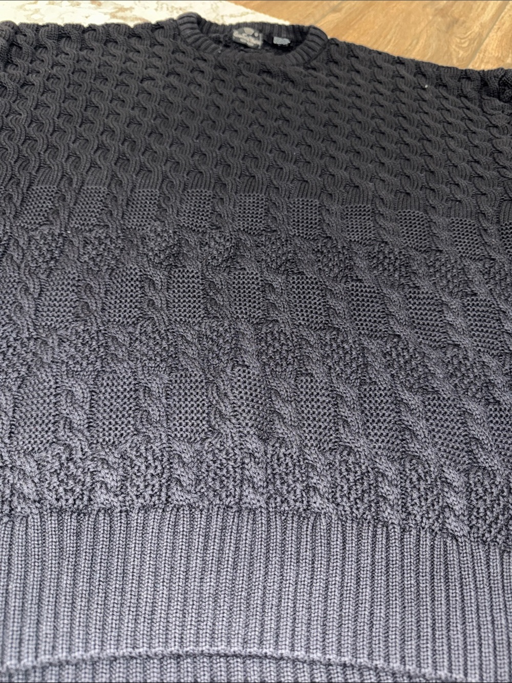 Men's Cable Knit Crewneck Sweater - black vintage Countess Mara. New York. - Picture 2 of 5